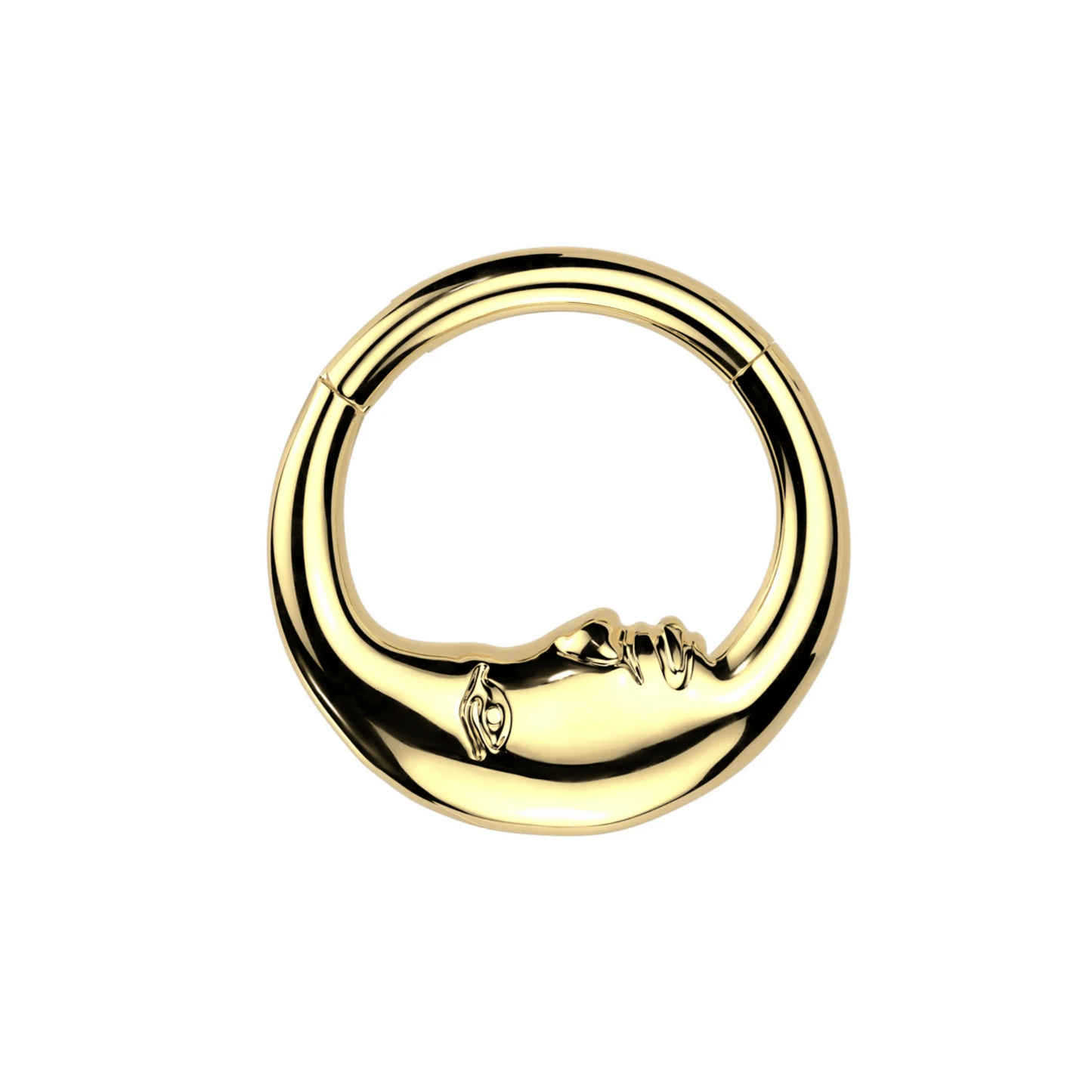 Hinged Segment Ring with Gold Double sided face moon