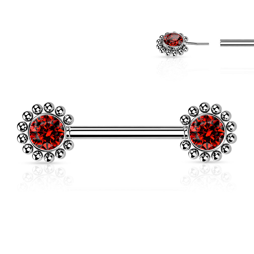 Red Beaded Edge Gems Threadless Nipple Bar