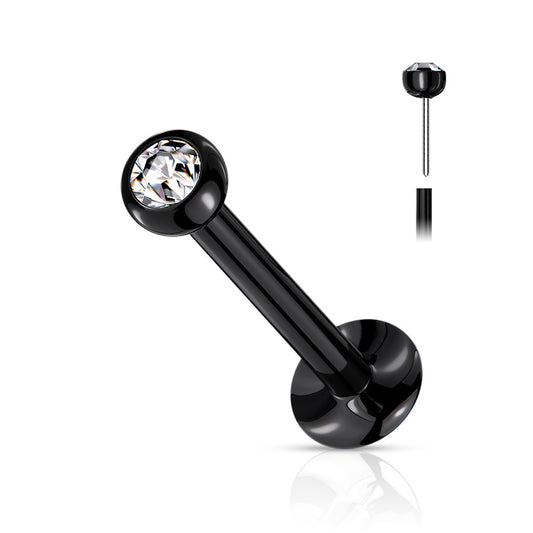 Black Clear Gem Ball Threadless Push Fit Flat Back Stud