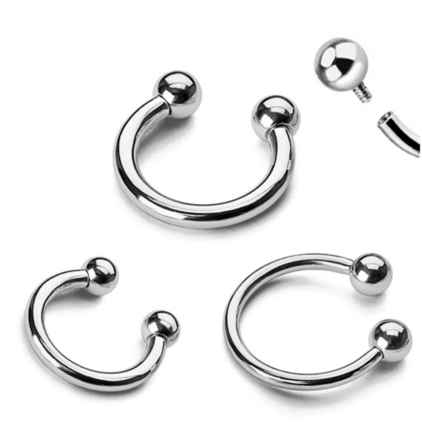 Implant Grade Titanium Circular Horseshoe Barbell Internally Threaded with ball Display