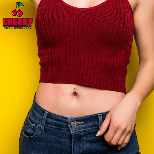 Implant Grade Titanium Double Pink Jewel Prong Set Heart Belly Navel Bar Worn