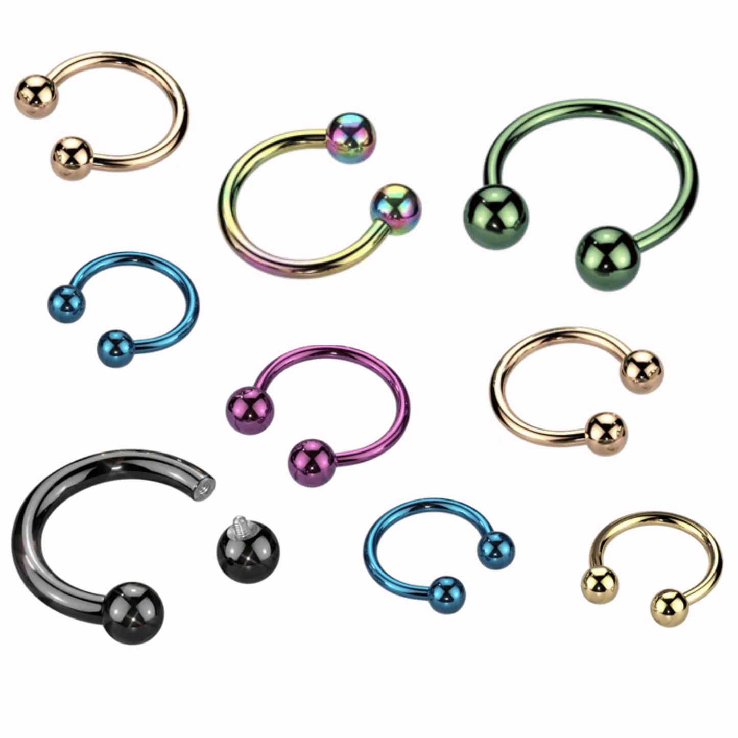 Implant Grade Titanium Internally Threaded Circular Horseshoe Barbell with PVD Plating