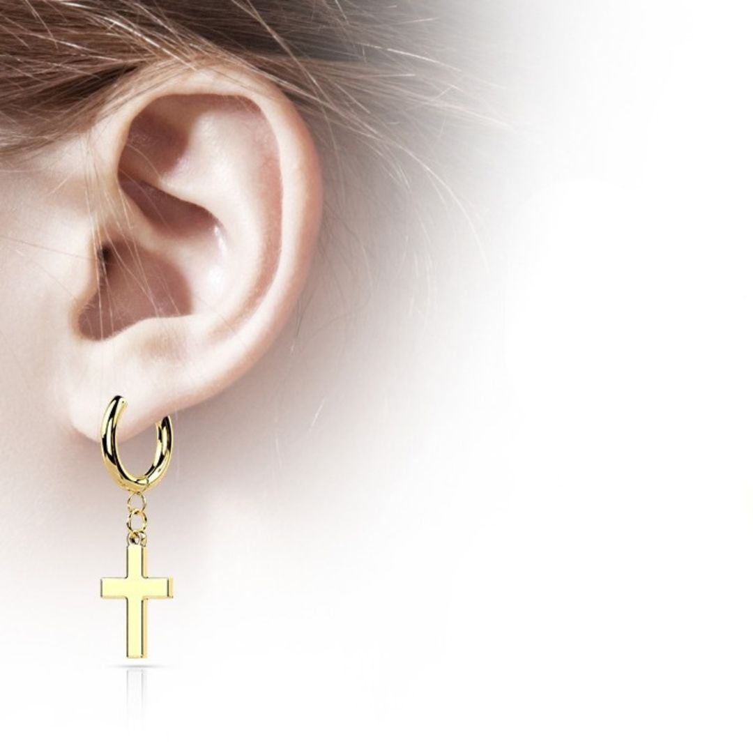 Gold Surgical Steel Cross Dangle Earrings (pair)