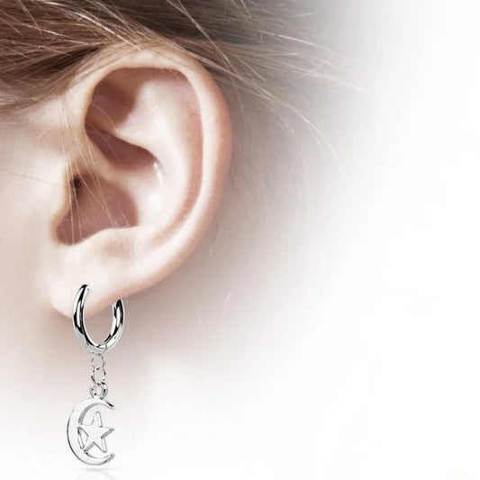 Silver Surgical Steel Moon & Star Dangle Earrings (pair)