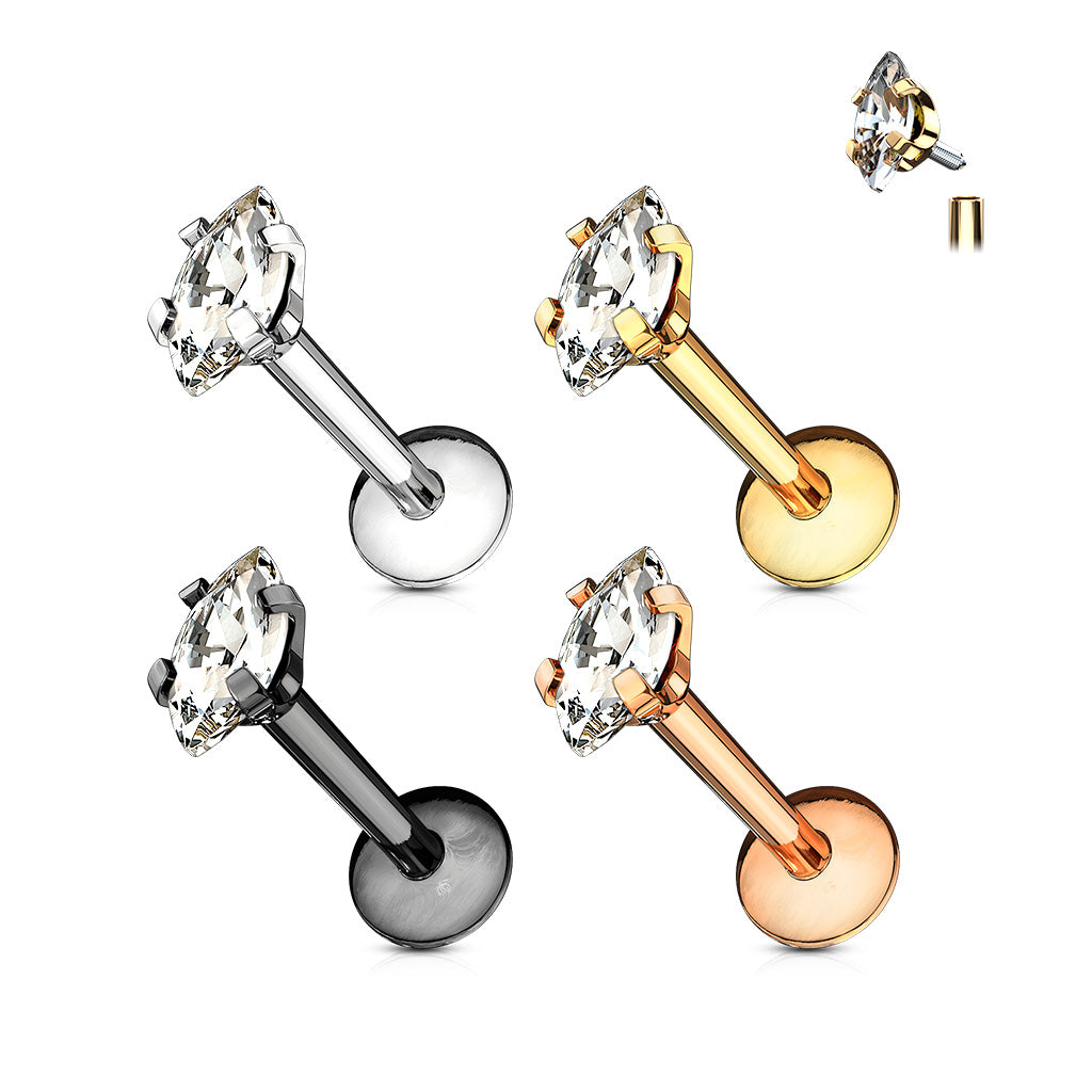 Marquise Gem Internally Threaded Flat Back Stud 16g range