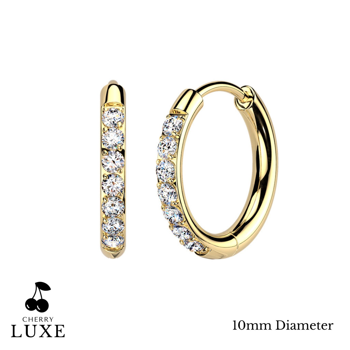Moissanite Diamond CNC Set Titanium Gold Huggie Hoops 10mm