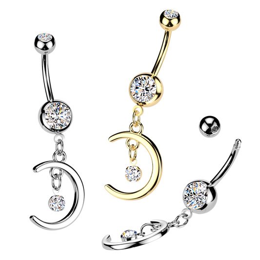 Moon Gem Dangle Belly Button Bar 14g range