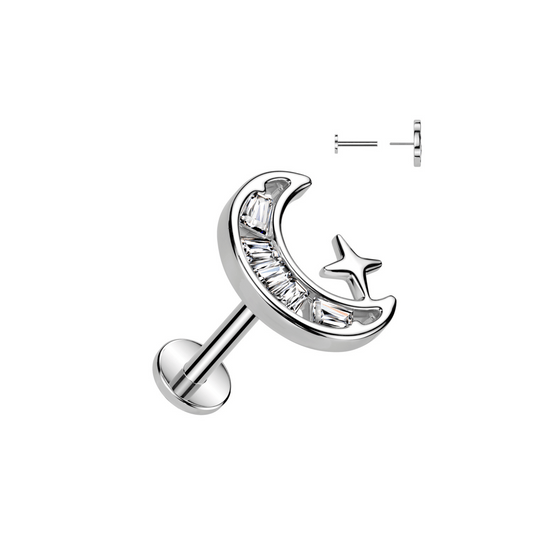 Moon gem flat back threadless push in stud