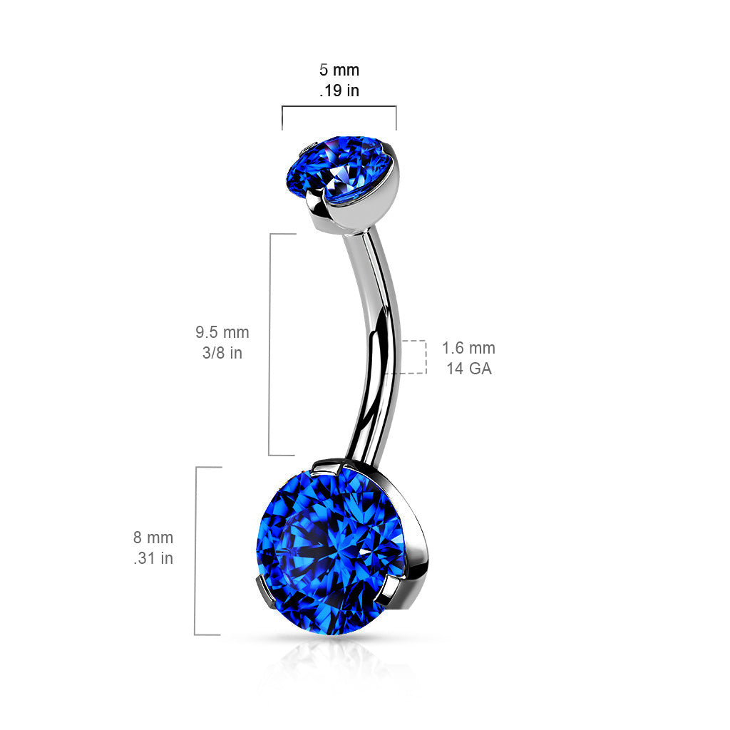 Clear Steel Round Gem Internally Threaded Belly Button Bar