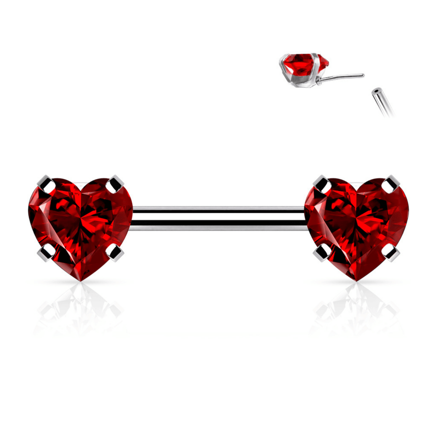 Nipple Piercing Barbell with Threadless Push In Prong Set Gem Red