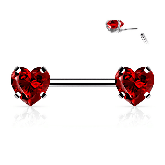 Nipple Piercing Barbell with Threadless Push In Prong Set Gem Red