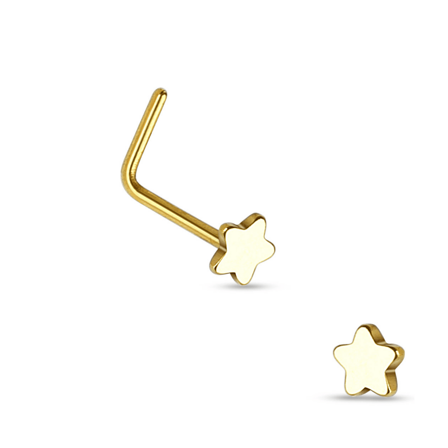 Nose 'L' Bend Stud Gold Star Flat Top