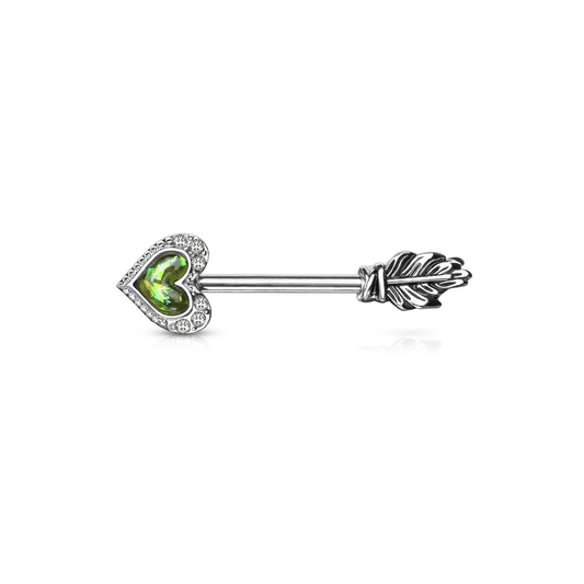 Opal glitter heart arrow nipple bar