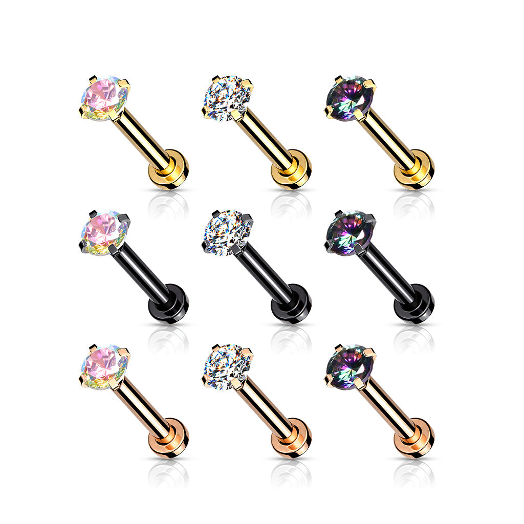 PVD coated Prong Set Gem Flat Back Stud 18g-16g