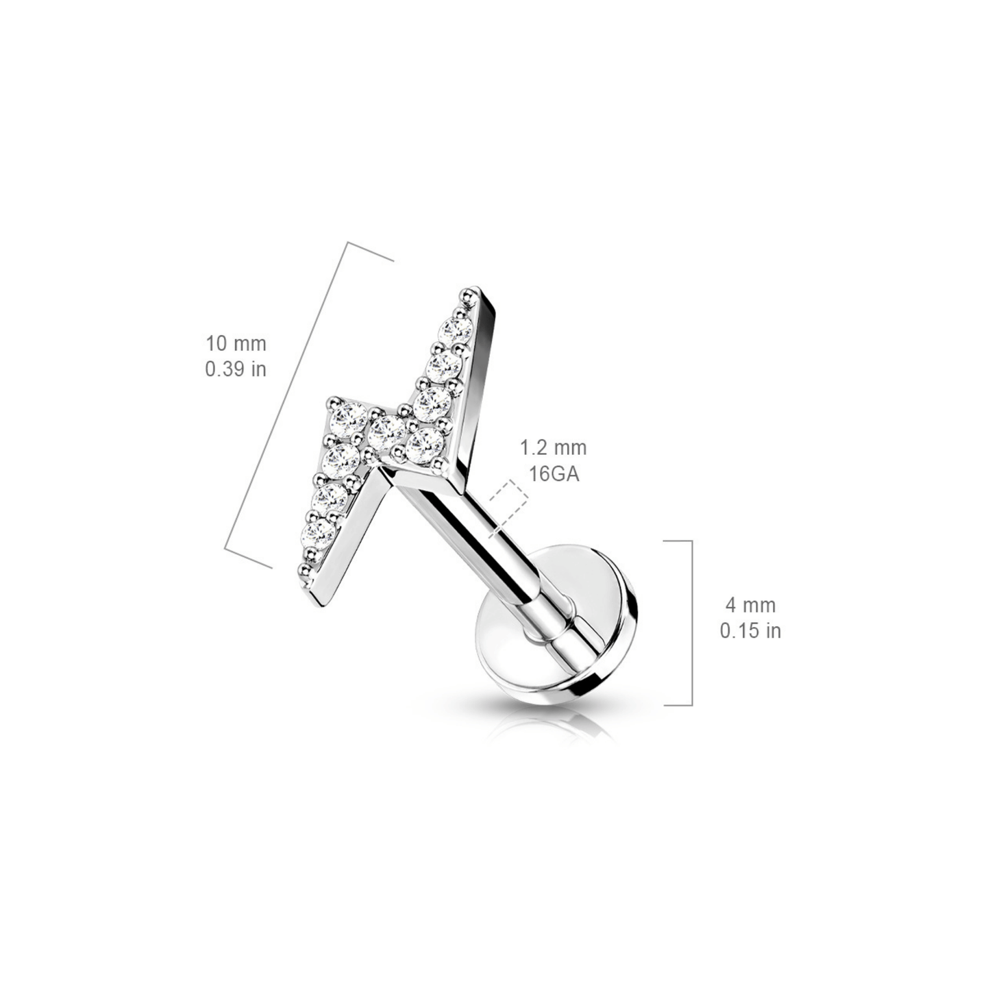 Paved Gem Lightning Bolt Flat Back Stud dimensions
