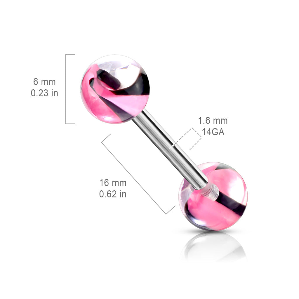 Pink Acrylic Marble Ball Straight Barbell dimensions