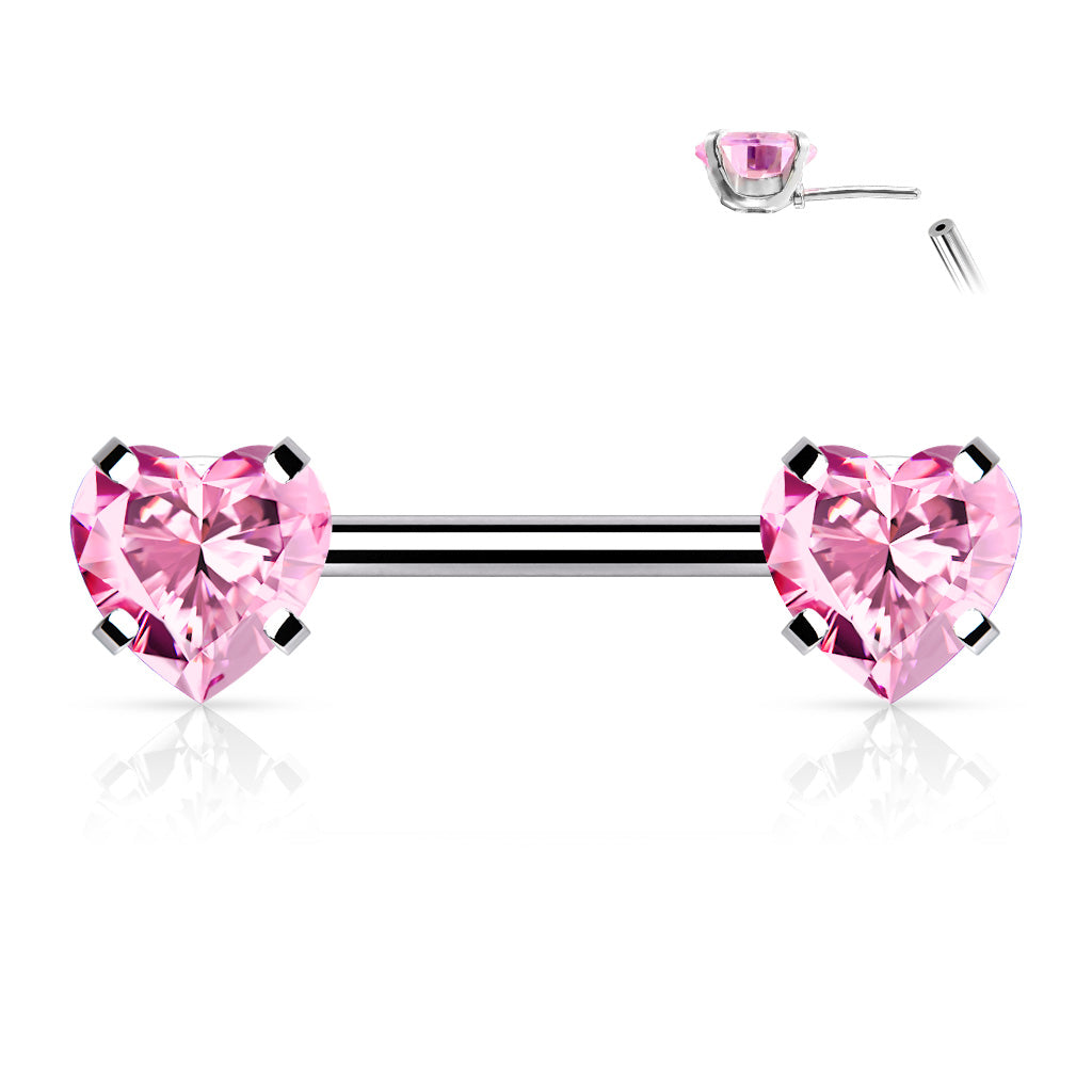 Pink Heart Gems Threadless Nipple Bar 14g