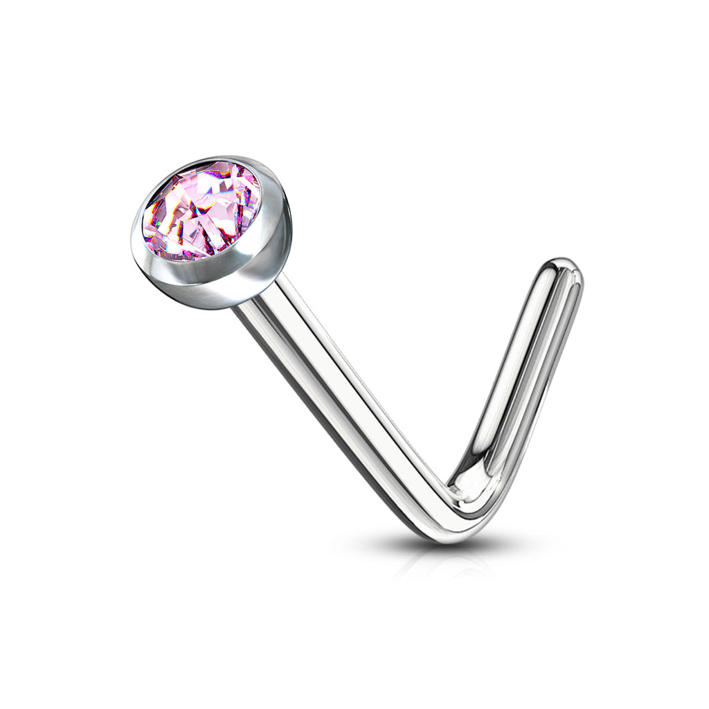 Pink Press Fit Gem Steel 'L' Bend Nose Stud