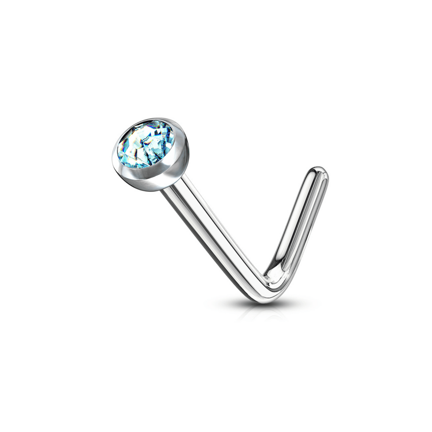 Press fit Gem Nose 'L' bend Stud Aqua Blue