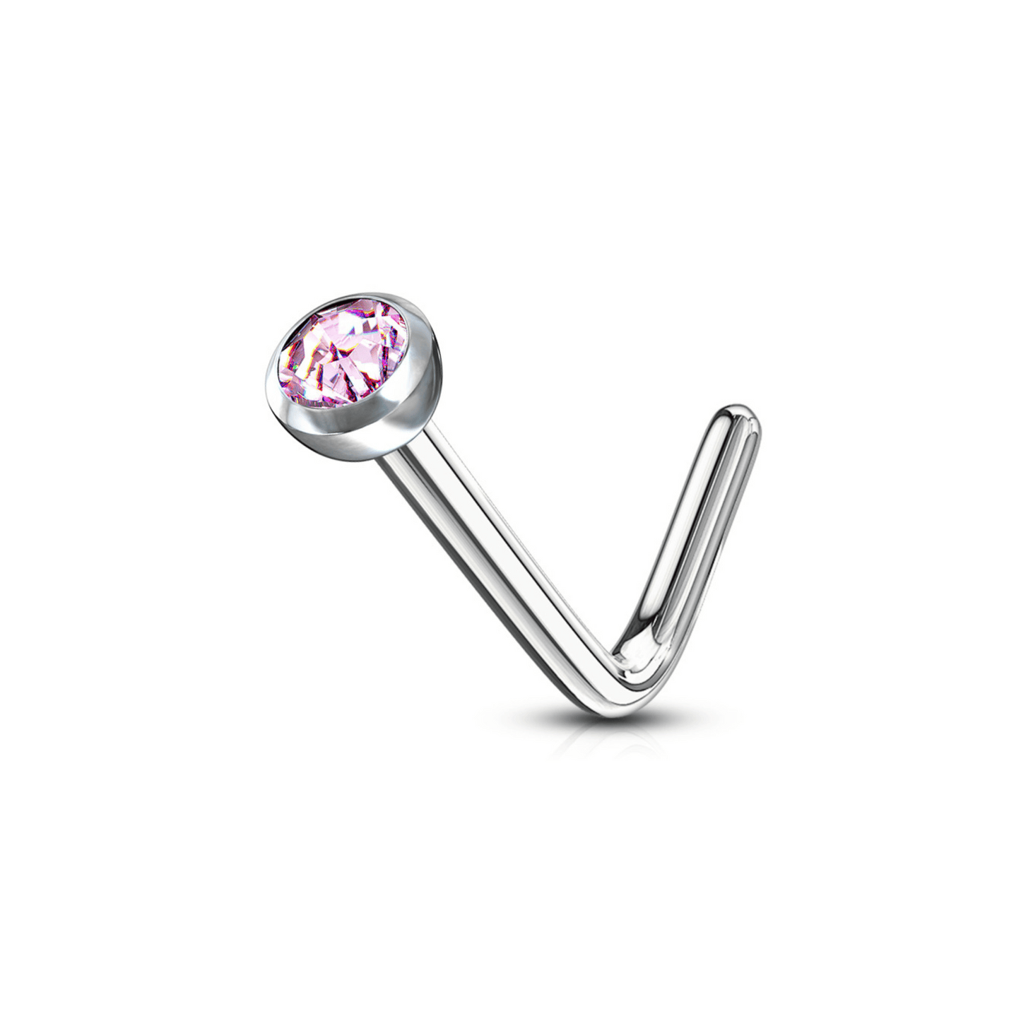 Press fit Gem Nose 'L' bend Stud Sweet Pink