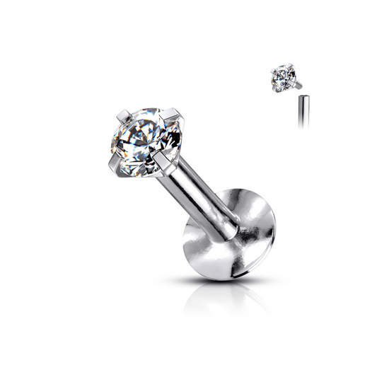 Prong Set Gem Internally threaded Flat Back Stud Clear