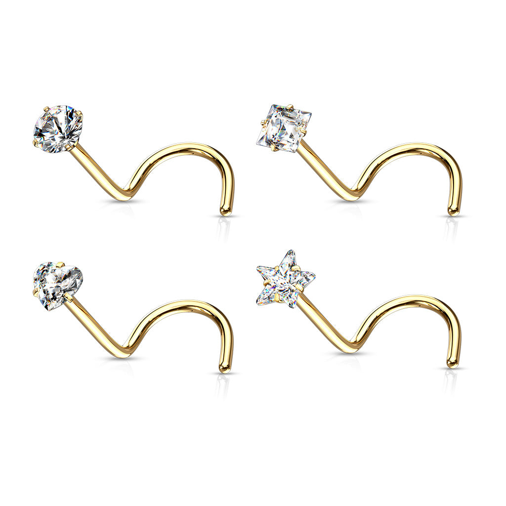 Prong Set Gold Clear Gem Nose Screw Set