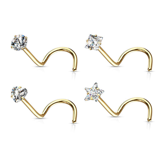 Prong Set Gold Clear Gem Nose Screw Set