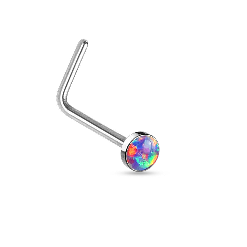 Purple Opal Cabochon Gem Nose 'L' Bend Stud