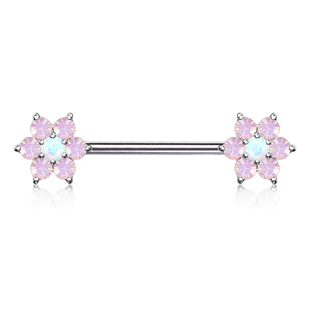 Purple Opal Flower Nipple Bar 14g
