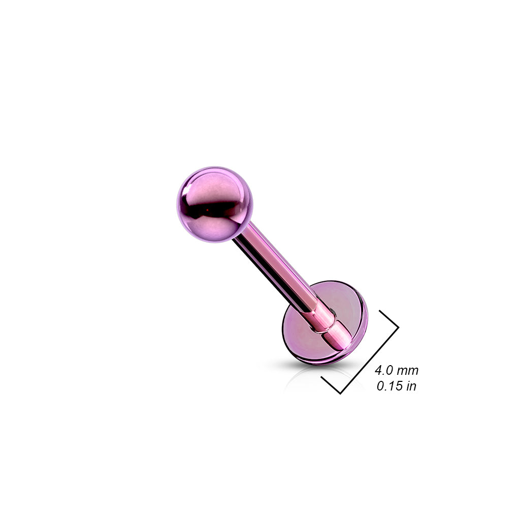 Purple Titanium IP Flat Back Stud Bar with Ball Dimensons