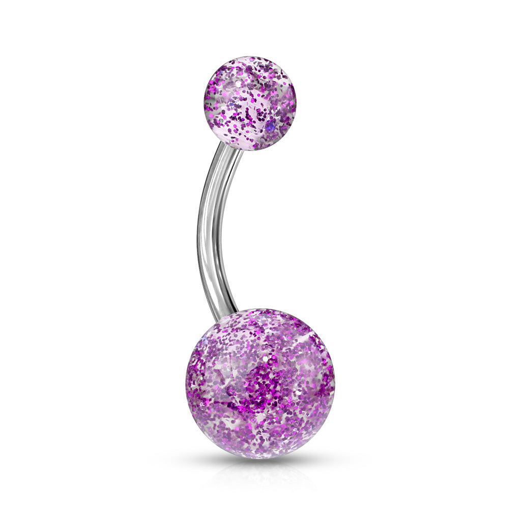 Purple Ultra Glitter Steel Belly Button Bar 14g