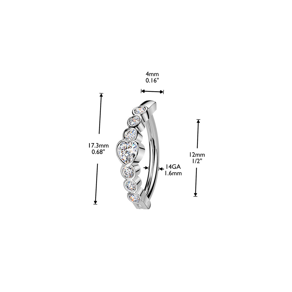 Heart Round Gem Silver Hinged Clicker Belly Button Bar