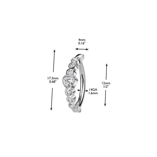 Heart Round Gem Silver Hinged Clicker Belly Button Bar