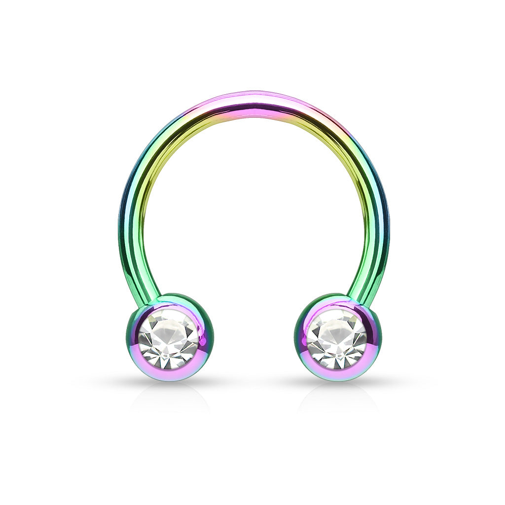 Rainbow Steel Clear Gem Horseshoe Barbell 16g