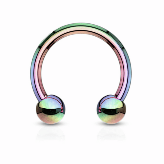 Rainbow Titanium IP Circular horseshoe bar with ball
