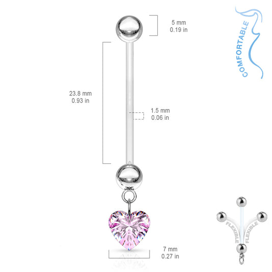 Red Heart Dangle Flexible Pregnancy Belly Button Retainer dimensions