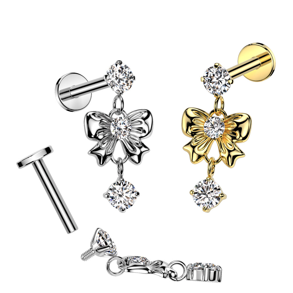 Ribbon Gem Dangle Flat Back Stud 16g