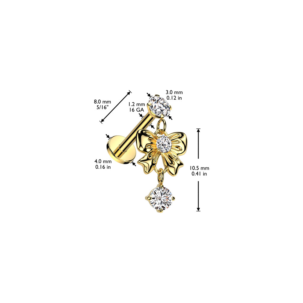 Ribbon Gem Dangle Flat Back Stud 16g dimensions