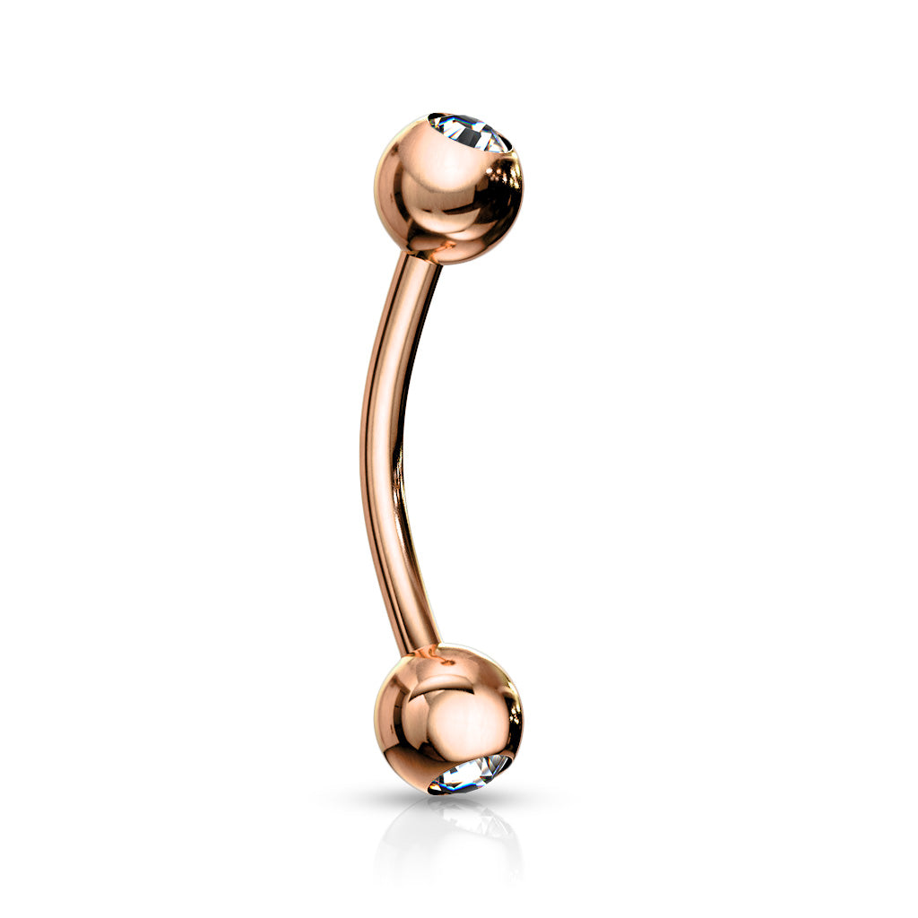 Rose Gold Clear Gem Steel Curved Barbell