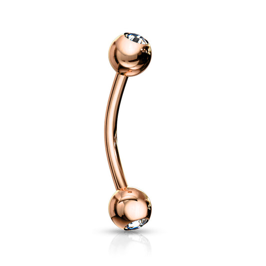 Rose Gold Clear Gem Steel Curved Barbell