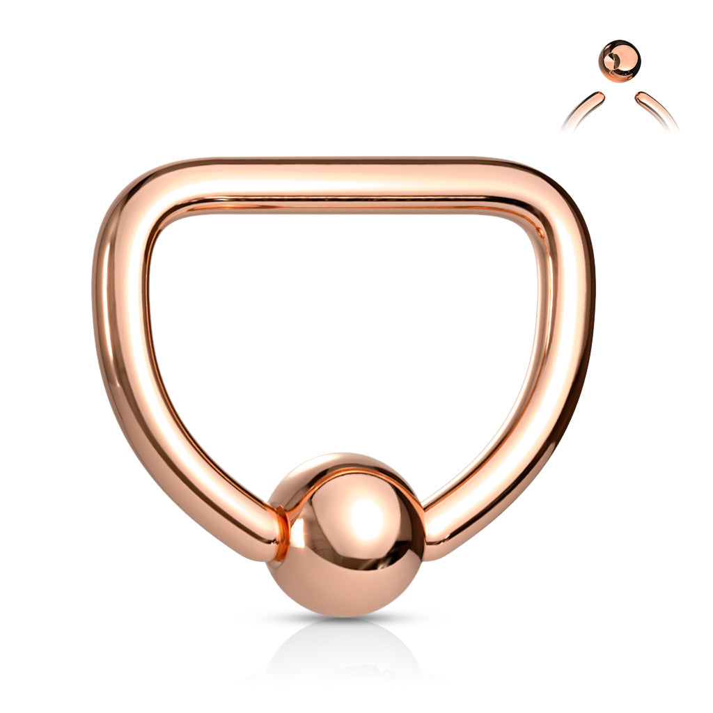 Rose Gold D Shaped Captive Bead Ring 16g