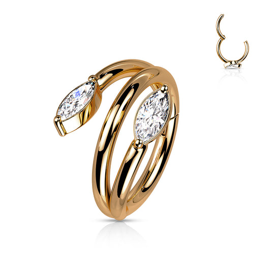 Rose Gold Double Vine Marquise Gem Hinged Segment Ring
