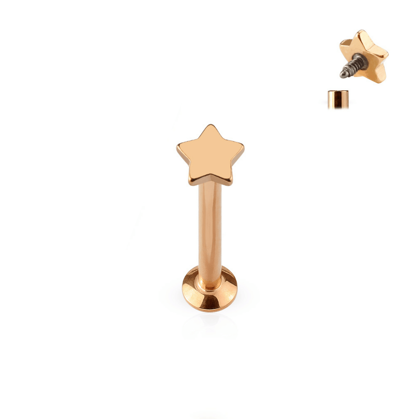 Rose Gold Flat Top Star Internally Threaded Flat Back Stud