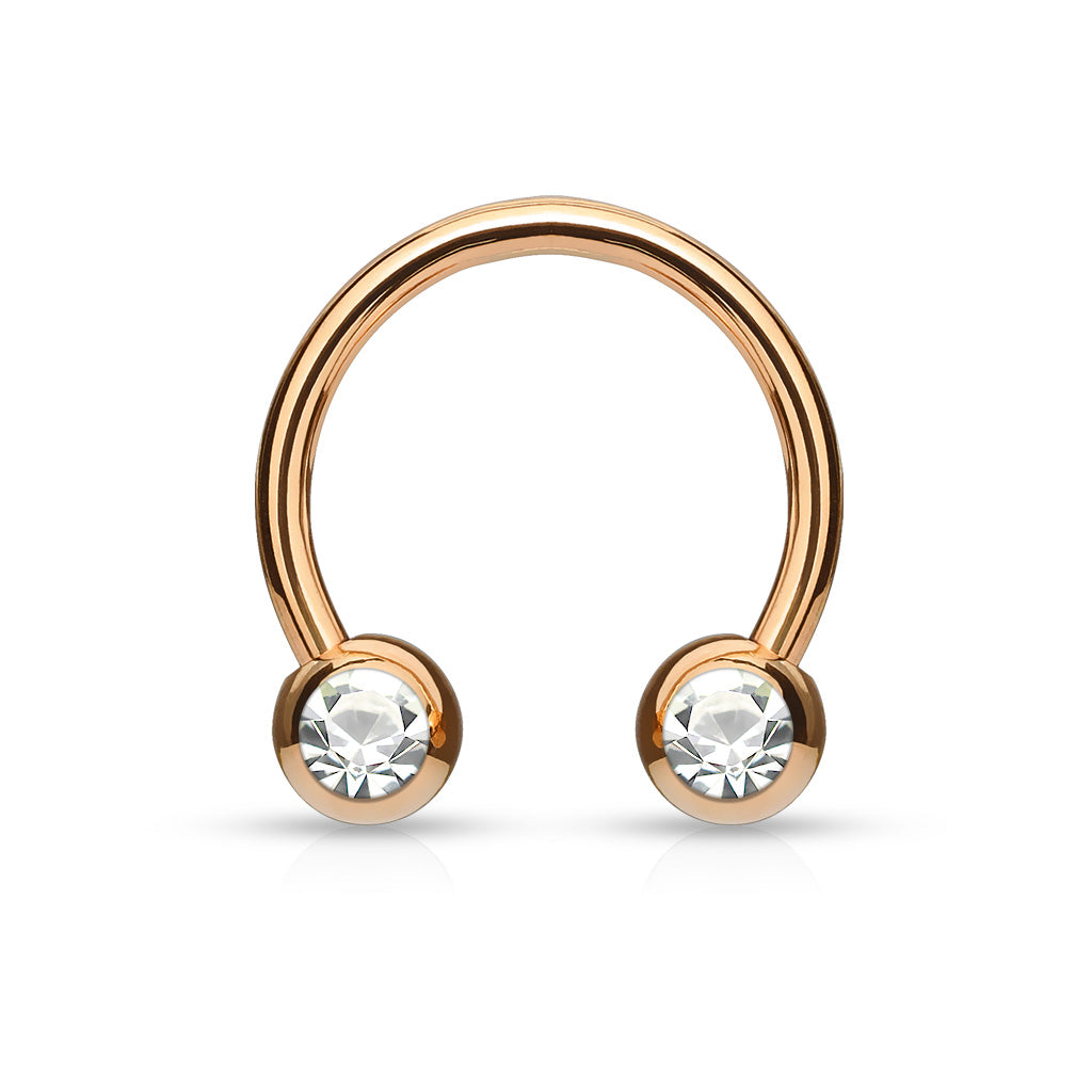 Rose Gold Steel Clear Gem Horseshoe Barbell 16g