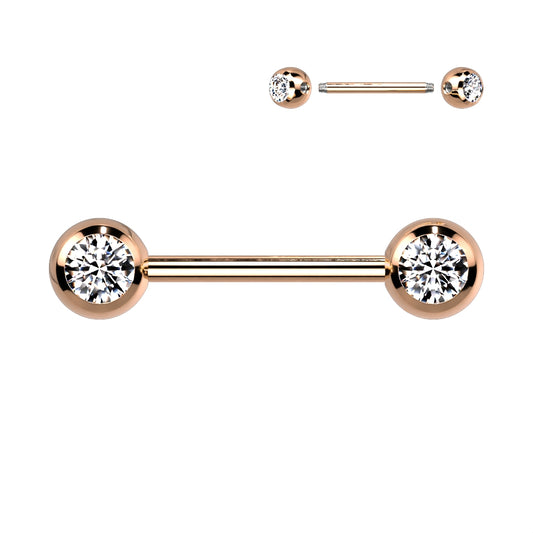 Rose Gold Steel Titanium IP Clear Gem Nipple Bar 14g