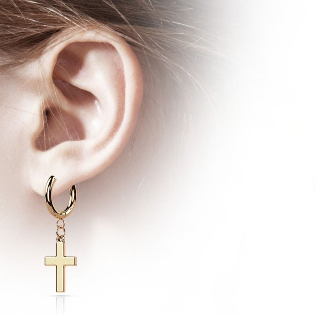 Rose Gold Surgical Steel Cross Dangle Earrings (pair) model