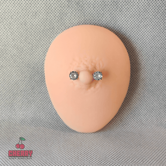 Round Gems Threadless Nipple Bar 14g Worn