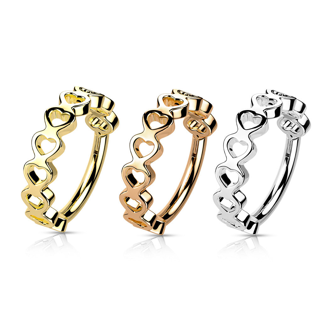 Side Hearts Hinged Clicker Ring