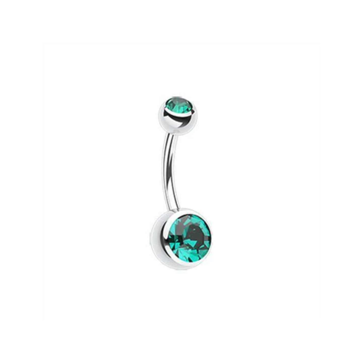 Silver Double Green Gem Belly Button Bar 14g