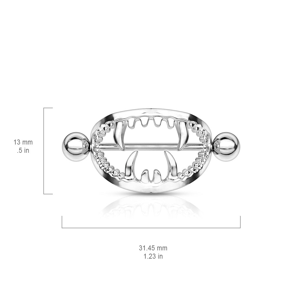 Silver Fangs Nipple Shield Bar 14g dimensions